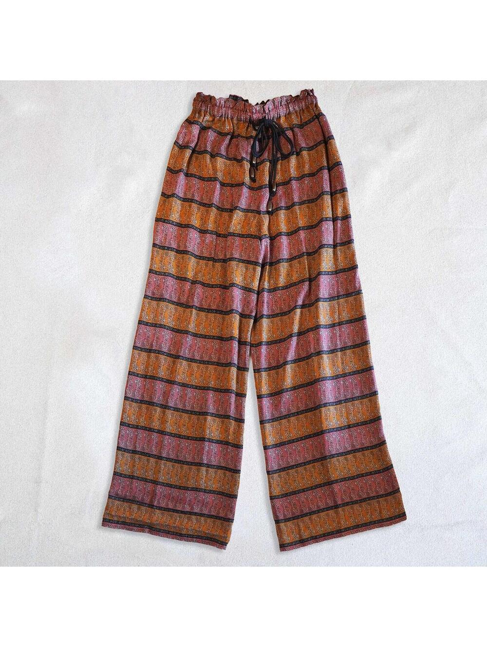 Vtg NWT Silk Palazzo Wide Leg Pants Finity Striped Boho Resort Dopamine Sm NOS